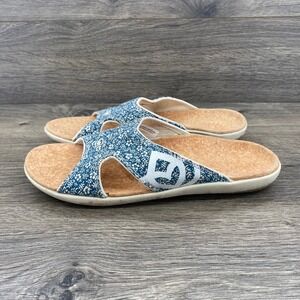 Spenco Slide Sandals Womens 9 Blue Floral Orthotic Comfort Slip On Strappy